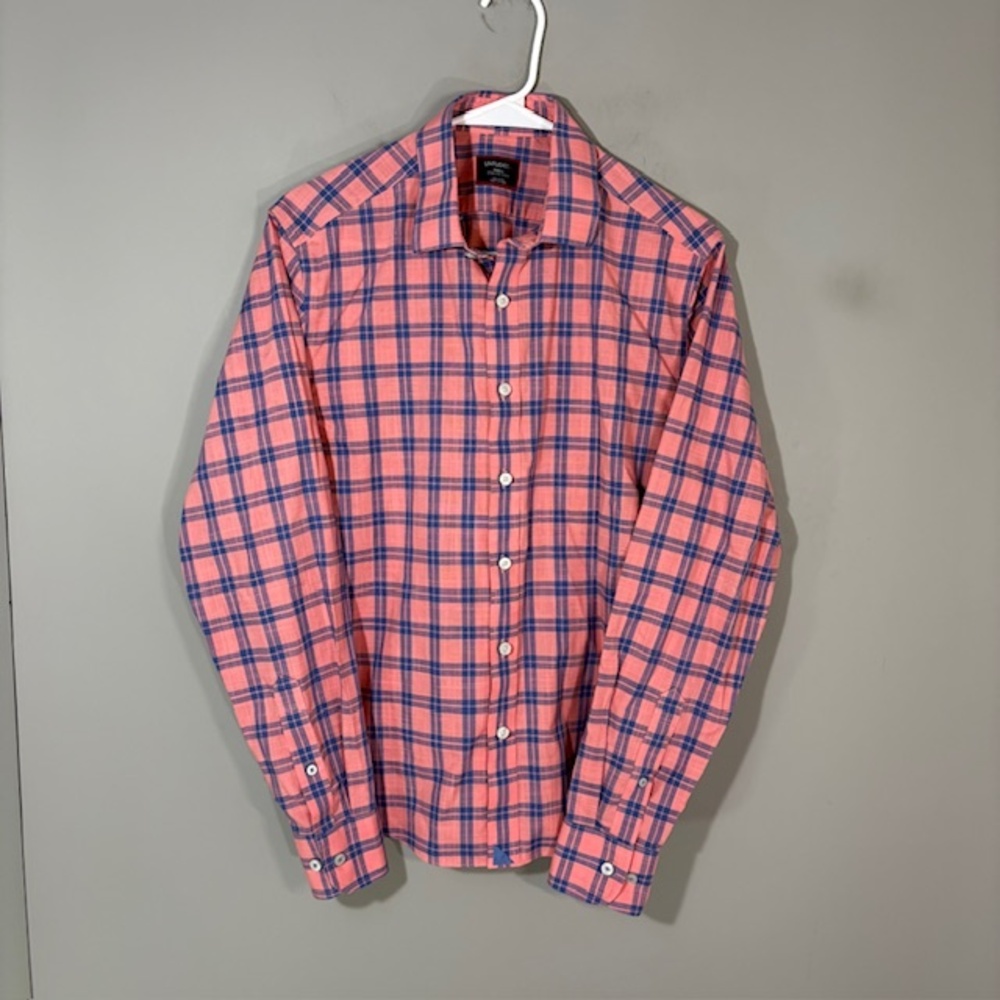 UNTUCKit Clark WF Shirt Mens Small Pink Plaid Long Sleeve Button Up Slim Fit